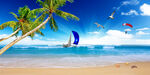 蓝天白云海滩海景3D电视背景墙