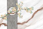 中式组合花卉石纹背景墙