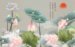 新中式荷花背景墙