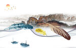 羽毛高端山水墙画 TIF分层