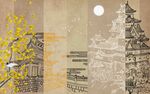 新中式线描古建筑背景墙