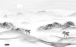 新中式灰色山水背景 文件分层 