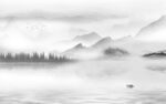 中式 灰色山水背景 文件分层 
