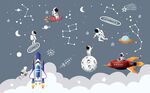 北欧太空星空儿童房背景墙