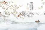 山水国画花卉背景墙
