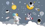 现代简约太空宇宙儿童房背景墙