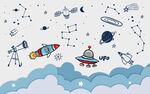 现代简约太空宇宙儿童房背景墙