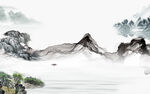 新中式别墅山水背景 tif分层