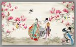 玉兰花仕女图