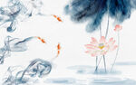 新中式手绘水墨锦鲤荷花装饰画