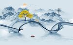 蓝色高端山水画 TIF分层图