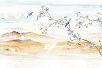 山水石纹花鸟背景墙