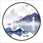 中式意境水墨山水画