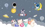 卡通太空人猫童房背景墙图片