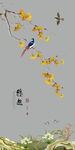 新中式手绘工笔花鸟玄关背景墙