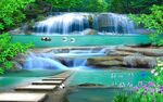 中式山水画流水生财背景墙