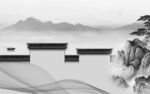 徽派背景灰色山水 tif分层