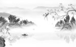 花鸟灰色山水墙画 TIF分层