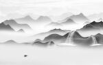 中式 灰色山水墙画 TIF分层