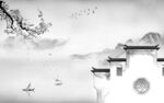 徽派灰色简约山水 tif分层