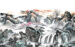 国画别墅客厅山水 tif分层