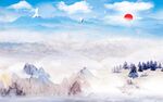 最新客厅山水墙画 TIF分层