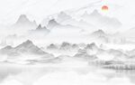 日出东方禅意山水新中式背景墙