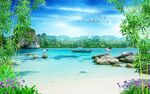 椰树沙滩海景电视背景墙