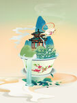 中国风国潮茶文化插画