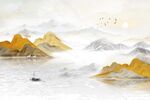 中式金箔山水背景墙