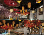 中式快餐店餐厅形卡座日式灯笼吊