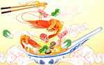 国潮美食插画设计背景