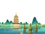 绿色国潮风插画设计背景 