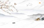 新中式爵士白花鸟山水背景墙