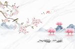 山水画玉兰背景墙