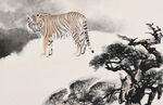 古典老虎松树中式水墨装饰画