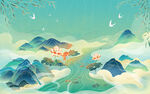 国潮24节气春风插画设计背景