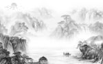 高清 灰色客厅山水 tif分层