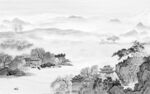 简约 灰色山水框画 tif分层
