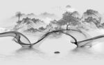 中式灰色山水框画 tif分层