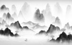 新中式背景墙山水图 TIF分层