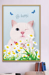 可爱卡通花丛里的猫咪装饰画