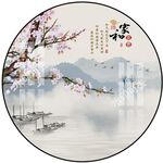 新中式桃花山水圆形装饰画