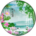 新中式国画风景圆形装饰画