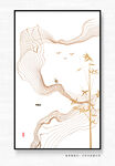金线条抽象玄关装饰画