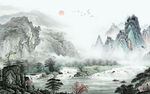 现代 客厅中式山水 TIF分层
