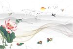 新中式国画荷花烟雾背景墙