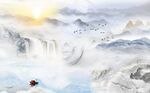 高山流水旭日东升新中式背景墙