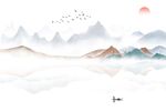 新中式简约古典水墨山水背景墙