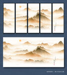 新中式电视背景墙水墨山水画禅意